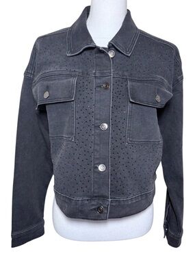 NWOT Kate & Mallory Black Rhinestone Denim Jean Jacket Women Small